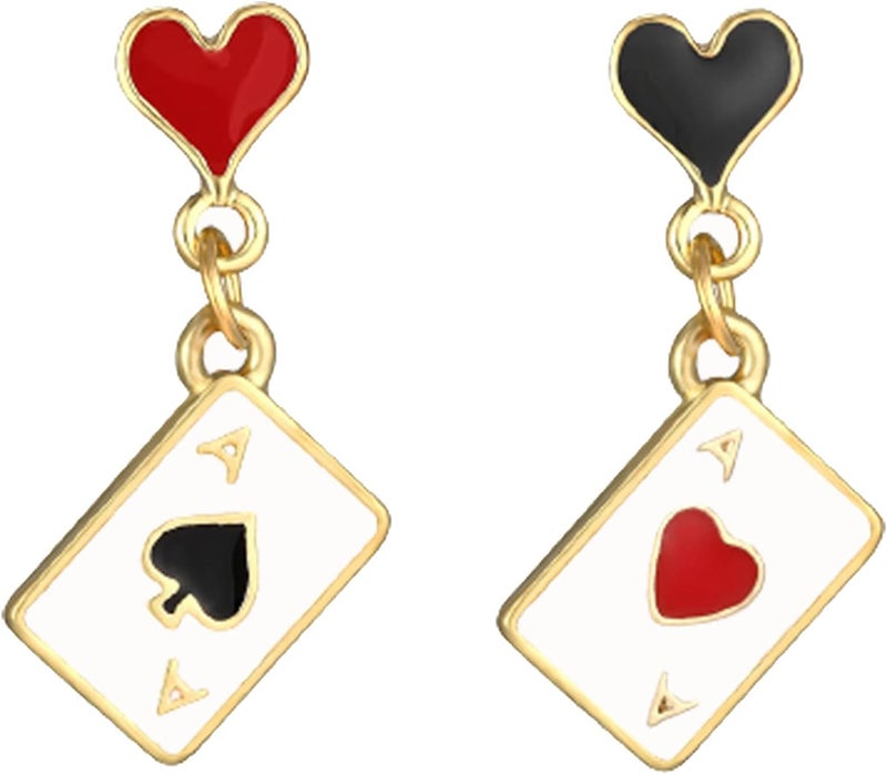CSIYANJRY99 Queen of Hearts Earrings for Women Red Heart Poker Clock Drop Earrings Asymmetric Queen of Hearts Costume Women Accessories - Image 1